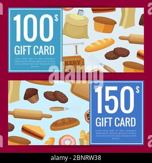 Vector cartoon bakery discount or gift voucher templates illustration Stock Vector