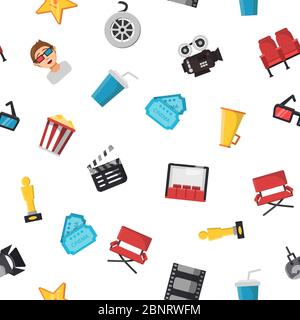 Vector flat cinema icons pattern or background illustration Stock Vector