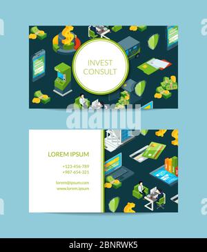 Vector isometric money in bank business card Stock Vector