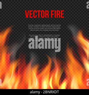 Fire background. Light of blazing flame on transparent background vector explosion vector template Stock Vector