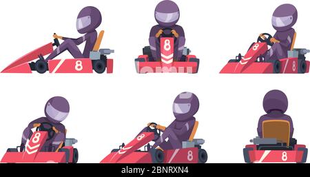 Karting car. Street speed racers competition sport automobile go kart vector background cartoon Stock Vector