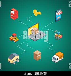 Vector isometric shipping and delivery icons infographic concept illustration Stock Vector