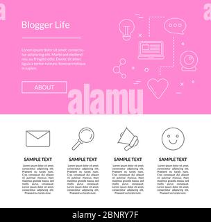 Vector line blog icons landing page template illustration Stock Vector