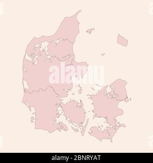 Denmark political provinces map. Vintage pink shade background vector. Perfect for business concepts, backgrounds, backdrop, banner, poster, sticker, Stock Vector