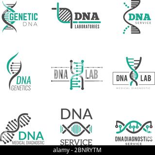 Dna logo. Genetic science symbols helix biotech vector business identity Stock Vector