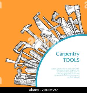 Hand drawn woodwork tools. Carpentry sketch elements Stock Vector