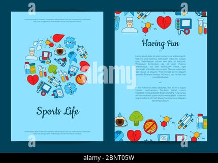 Vector colored diabetes icons card or flyer Stock Vector