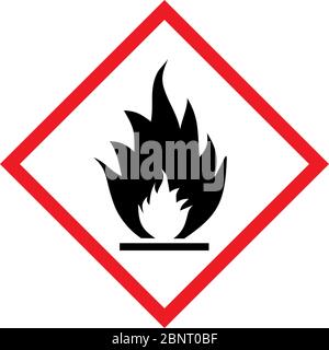 Flammable CLP hazard symbol. Diamond shape red border and white background. Perfect for backgrounds, backdrop, sign, icon, symbol, poster, sticker, la Stock Vector