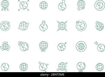 World globe icon. Earth map ways direction navigations markers and flags international vector symbols Stock Vector
