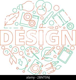 Graphic design tools background. Print typography web design creative art items in circle shape vector illustrations Stock Vector