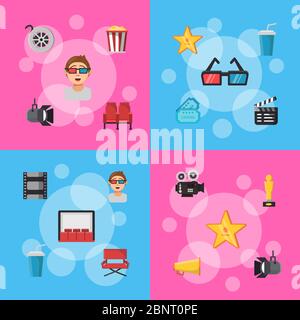 Vector flat cinema icons infographic concept illustration Stock Vector