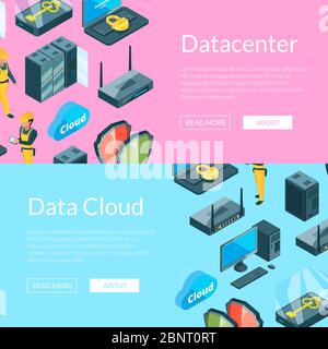 Vector electronic system of data center icons web banner templates illustration Stock Vector