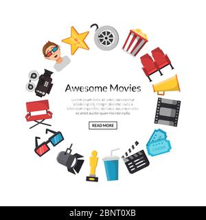 Vector flat cinema icons in circle Stock Vector