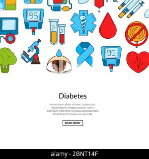 Vector colored diabetes icons background banner poster Stock Vector