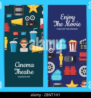 Vector flat cinema icons web banner templates illustration Stock Vector