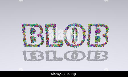 BLOB: 3D illustration of the text made of small objects over a white background with shadows Stock Photo
