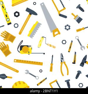 Vector flat construction tools pattern or background illustration Stock Vector