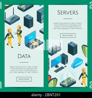 Vector electronic system of data center icons web banner templates illustration Stock Vector