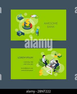 Vector isometric money flow in bank business card for bank or finance investement Stock Vector