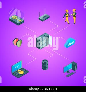 Vector electronic data center icons infographic illustration Stock Vector