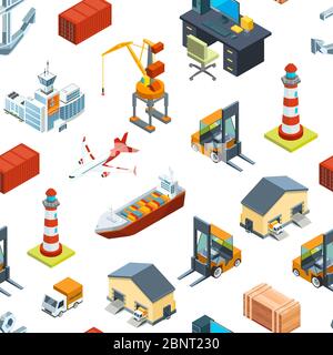 Vector isometric marine and sea port pattern Stock Vector