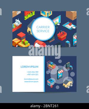 Vector isometric shipping delivery business card illustration Stock Vector
