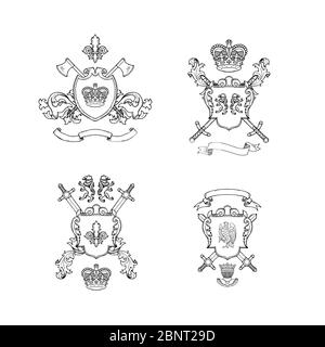 Heraldics chivalry arms. Vector hand drawn heraldics illustration Stock Vector