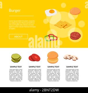 Isometric burger ingredients web template banner illustration Stock Vector