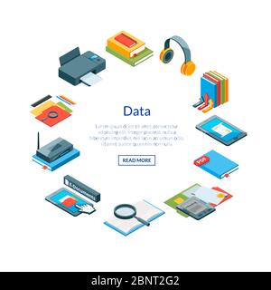 Isometric online education icons in circle shape Stock Vector
