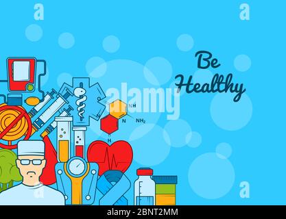 Vector colored diabetes icons on web banner for hospital Stock Vector