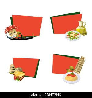 Vector cartoon italian cuisine elements stickers isolated Stock Vector