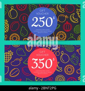 Vector line fruits icons discount or gift voucher Stock Vector