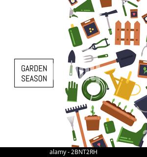 Vector flat gardening icons background illustration Stock Vector