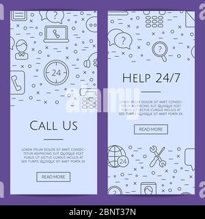 Vector line call support center icons web banner templates illustration Stock Vector