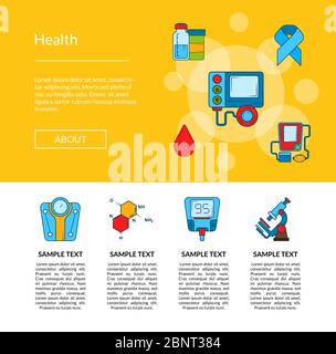 Vector colored diabetes icons web page template Stock Vector