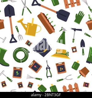 Vector flat gardening icons pattern or background illustration Stock Vector