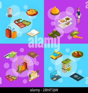 Vector isometric hotel icons infographic concept illustration Stock Vector