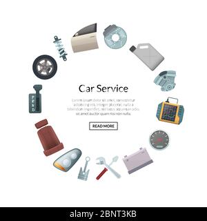 Vector car parts in circle shape with place for text illustration Stock Vector