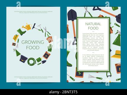 Vector flat gardening icons card or flyer Stock Vector