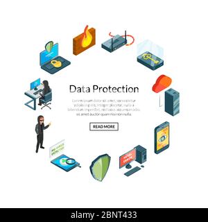 Vector isometric data and computer safety icons Stock Vector