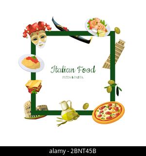 Vector cartoon italian cuisine elements with place for text Stock Vector