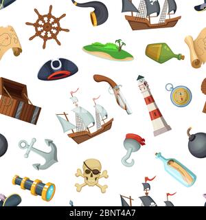 Vector cartoon sea pirates pattern or background illustration Stock Vector