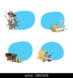 Vector cartoon sea pirates stickers Stock Vector