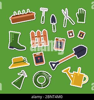 Vector flat gardening icons stickers set illustration Stock Vector