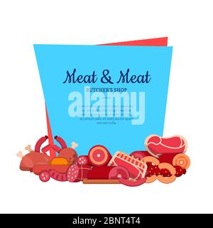 Vector flat meat and sausages icons isolated Stock Vector
