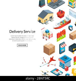 Vector isometric logistics and delivery icons background Stock Vector