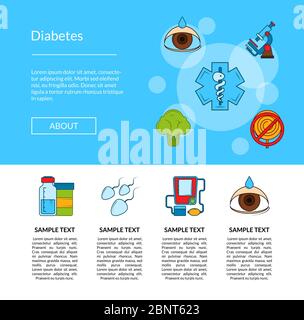 Vector colored diabetes icons web banner design Stock Vector