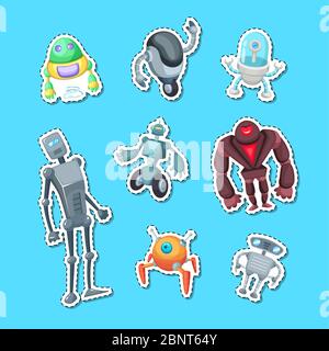 Vector cartoon robots sticker color set illustration Stock Vector