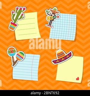 Vector flat Mexico attributes stickers set illustration Stock Vector