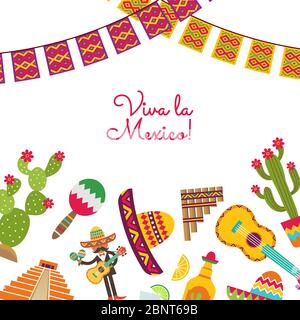 Vector flat Mexico attributes of set background Stock Vector